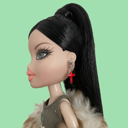 Bratz Doll Jewellery & Accessory Cherry Red Crucifix Earrings